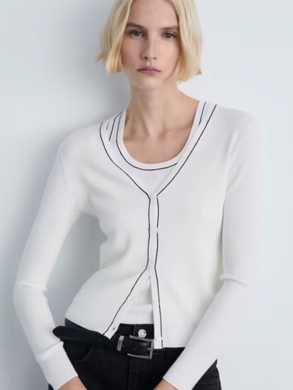 MNG Ribbed Button-Front Cardigan in White Size Small
